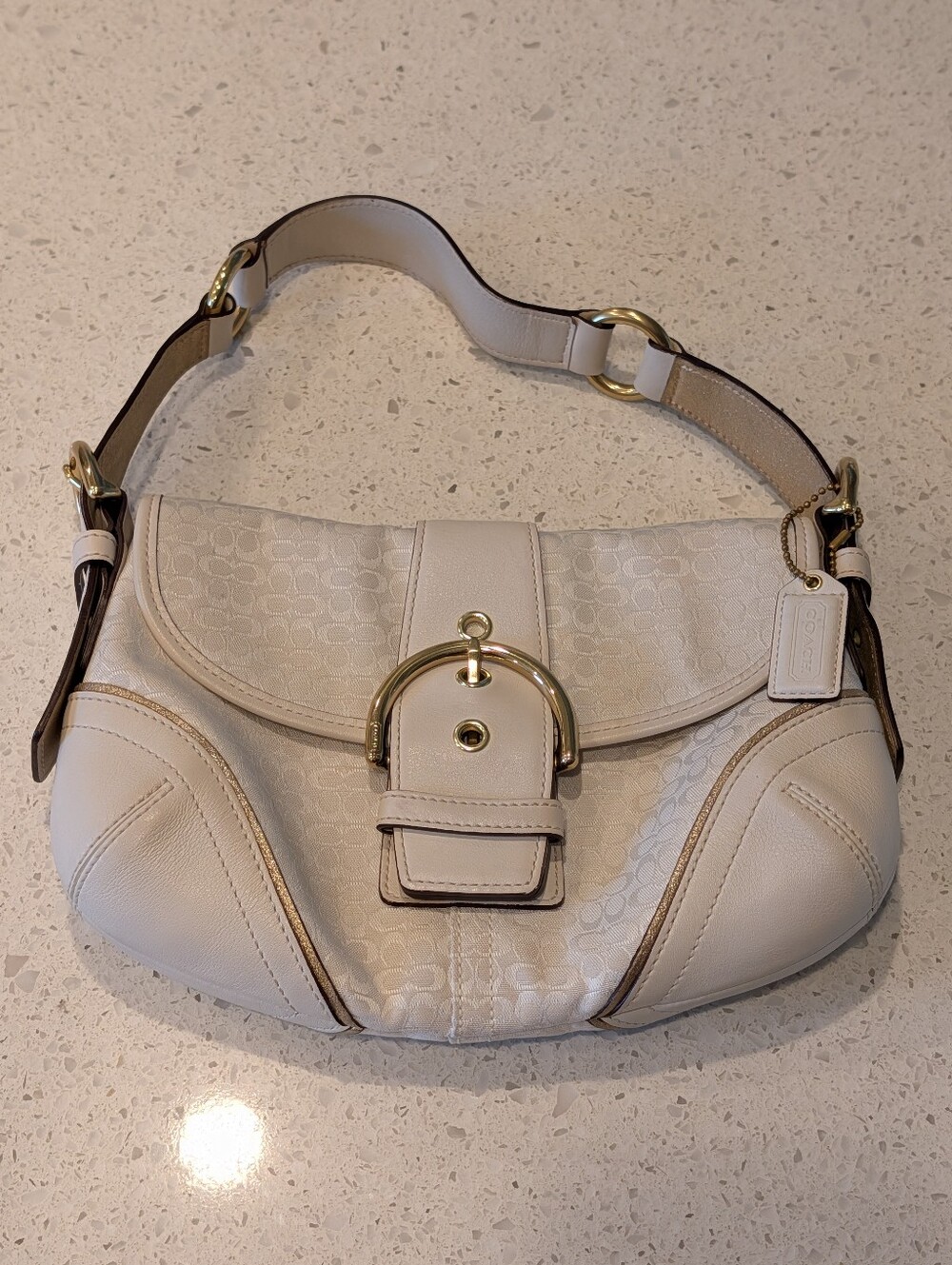 Coach Y2K 2004 Soho Mini Signature Monogram White and Gold Style 1457